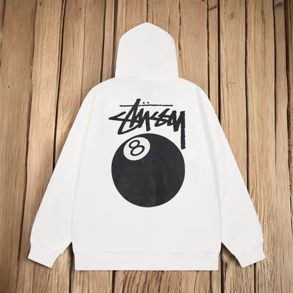 Stussy White Hoodie with Black Graphic
